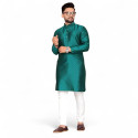 Tunique indienne traditionnelle verte pour homme en coton satiné – motifs géométriques