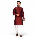 Kurta tunique indienne bordeaux en coton satiné texturé – motifs losanges