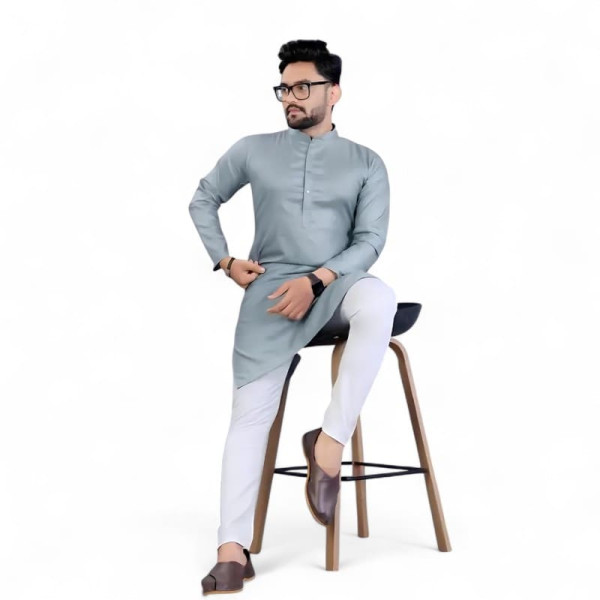 Kurta indien homme gris – vue assise de face