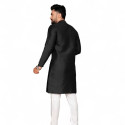 Kurta tunique indienne noire en coton satiné texturé – motifs losanges