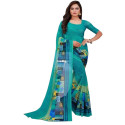 Sari indien georgette vert d'eau à motifs abstraits – fluide et moderne