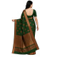 Sari indien vert foncé avec motifs dorés et large bordure or vue de dos, drapé traditionnel