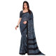 Sari indien femme motif léopard bleu noir porté drapé, tissu fluide avec finition noire élégante