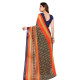 Sari indien femme rayé style automnal, vue de dos, bordures contrastées et tissu fluide à motifs indiens