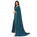 Sari indien femme indigo à galon doré – coupon fluide à draper