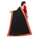 sari indien noir avec large bordure rouge brodée vue de dos porté par femme