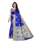 Sari indien bleu roi et beige porté, motifs élégants et bordure décorative traditionnelle