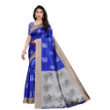 Sari indien en soie artificielle bleu royal et lin à coudre – choli assorti inclus