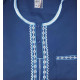 Qamis enfant manches longues avec pantalon bleu foncé brodé col pakistanais