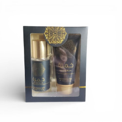 Coffret parfum Khamrah avec brume parfumée et lotion pour le corps