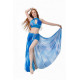 Tenue de danse orientale femme fleurie 3 pieces bleu jupe fendue