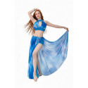 Tenue de danse orientale femme fleurie bleu 3 pièces jupe fendue
