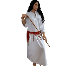 Robe Baladi danse orientale blanche petit col haut - 1