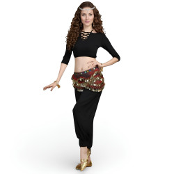 Tenue entrainement danse orientale avec voile fluide pour exercices et chorégraphies
