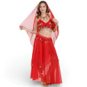 Ensemble de danse orientale top + jupe longue à sequins rouge