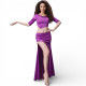 Costume de danse orientale violet satin avec jupe longue fendue