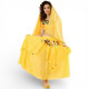 Costume de danse orientale femme jaune lumineux avec jupe longue fluide et bijoux dorés