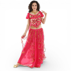 Costume de danse orientale à froufrous brillants Fuschia - 1