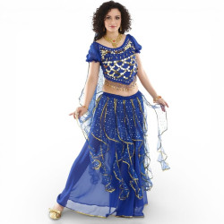 Costume de danse orientale à froufrous brillants Bleu roy - 1