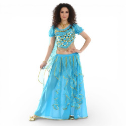 Costume de danse orientale à froufrous brillants Bleu clair - 1