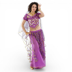 Costume de danse orientale à froufrous brillants Violet - 1