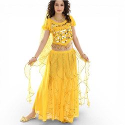 Costume de danse orientale à froufrous brillants Jaune - 1