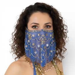 Voile de visage de danse orientale bleu roy - 1