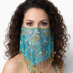 Voile de visage de danse orientale turquoise - 1