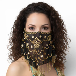 Voile de visage de danse orientale noir - 1