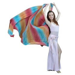 Voile rectangulaire de danse orientale bleu rouge orange - 1