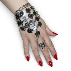 Bracelet bague sequins argentés - 1