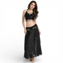 Ensemble de danse orientale top + jupe longue à sequins noir