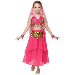 Costume de danse orientale enfant fuschia top jupe - 1