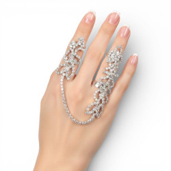 Bijou de main strass argenté et longue bague - 1