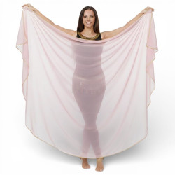Voile demi lune de danse orientale rose clair doré - 1