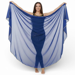 Voile demi lune de danse orientale bleu roy doré - 1