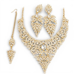 Parure Indienne Dorée Strass — Collier, Boucles d’Oreilles et Tikka - 1