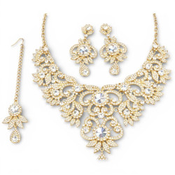 Parure Indienne Dorée Strass Luxe — Collier, Boucles d’Oreilles et Tikka - 1