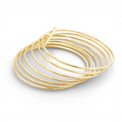 Semainier jonc plaqué or 9 bracelets fins reliés diamètre 7 cm vue produit sur fond clair