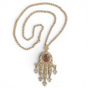 Collier Main de Fatma plaqué or — Pendentif oriental filigrané avec chaîne torsadée