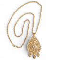 Collier pendentif goutte filigrane doré avec chaîne torsadée