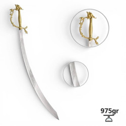 Sabre de danse orientale manche doré lame argentée détails poignée et gravures