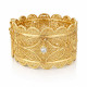 Bracelet large oriental en plaqué or traditionnel motif floral ciselé avec strass manchette diamètre 6,5 cm