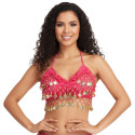 Top de danse orientale à sequins dorés fuschia
