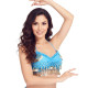 Top de danse orientale bleu turquoise avec pièces argentées pendantes