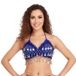 Top de danse orientale à sequins dorés bleu nuit - 1