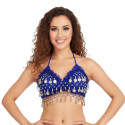 Top de danse orientale à sequins dorés bleu nuit