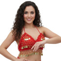 Top de danse orientale à sequins dorés rouge