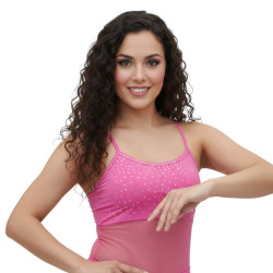 Top de danse orientale bi matière strass fuschia - 1