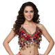 Top de danse orientale rouge avec sequins multicolores et pendants métalliques